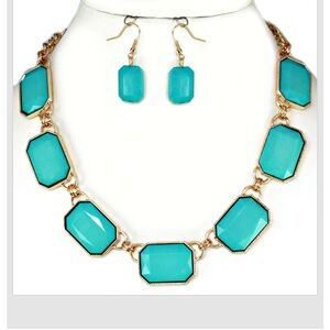 Necklace Earrings Turquoise Gold Women's 18"-21"L Jewelry Set